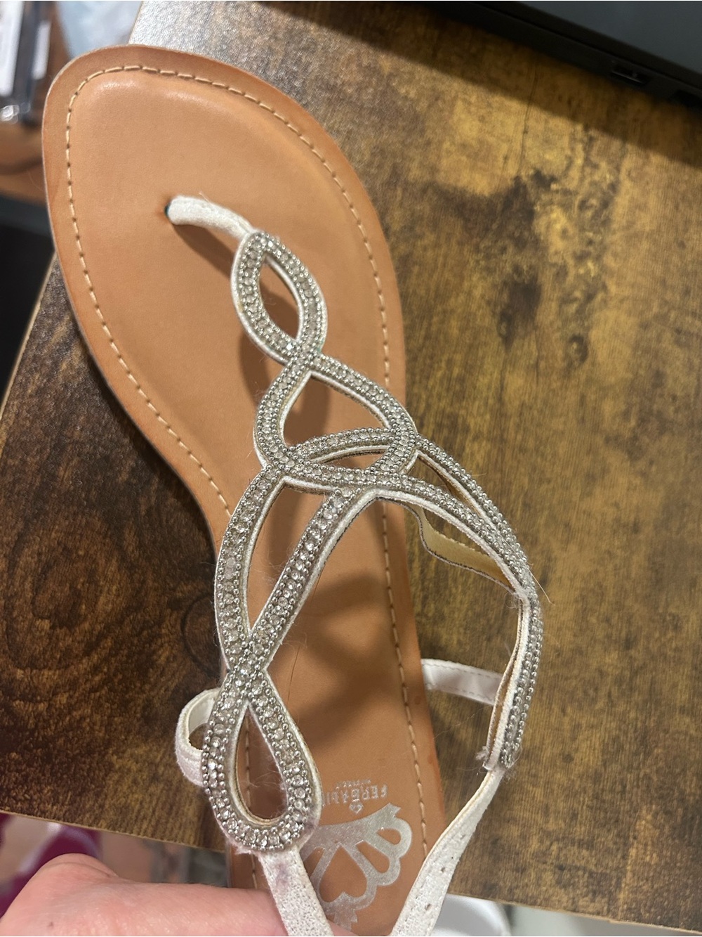 Fergalicious Silver Beaded T-Strap Sandals size 9, never worn